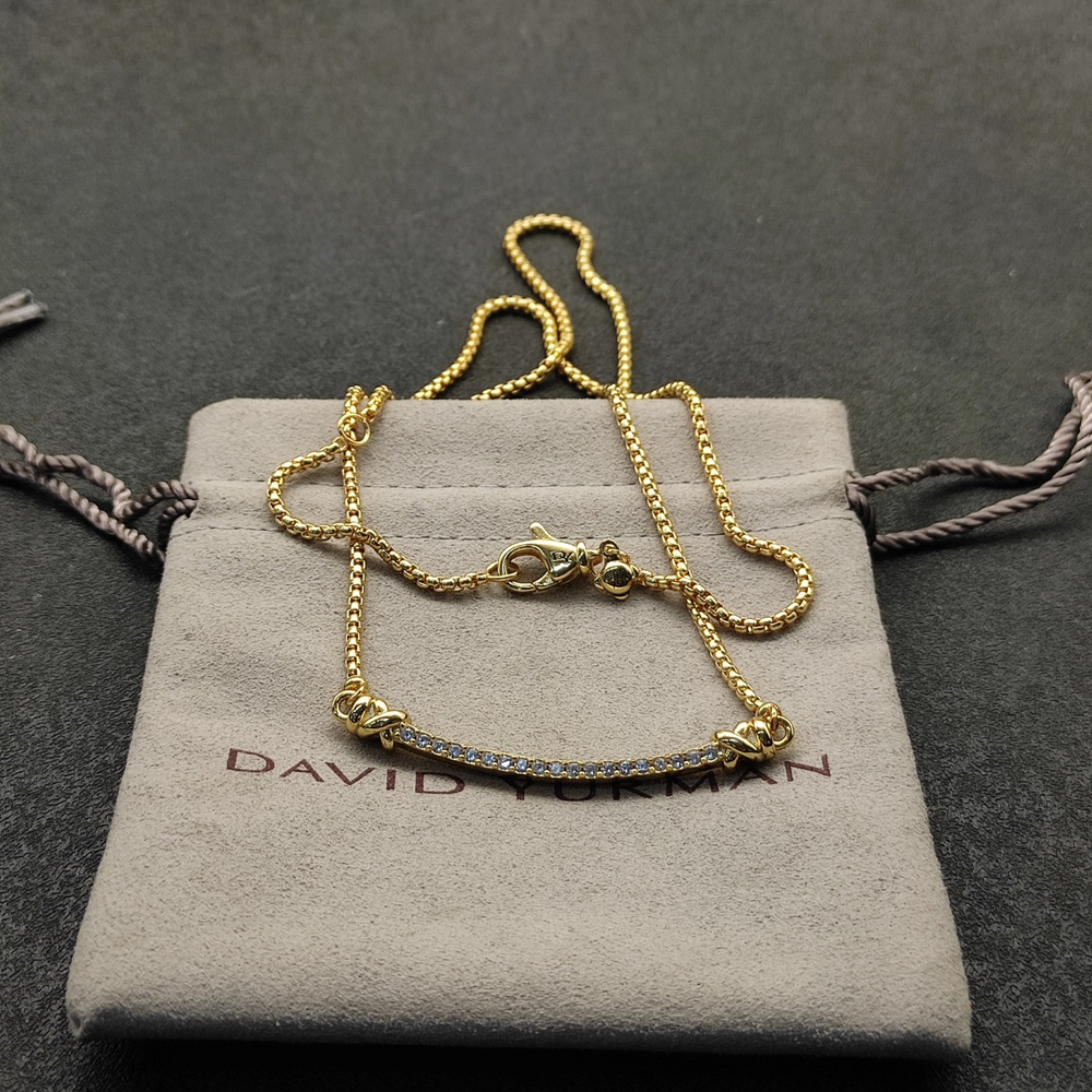 David Yurman Two-Tone Diamond Curved Bar Necklace